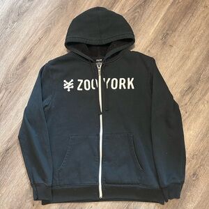 Vintage Zoo York Black White Zip Up Hoodie Y2K Men’s Sz Large Fleece Skate